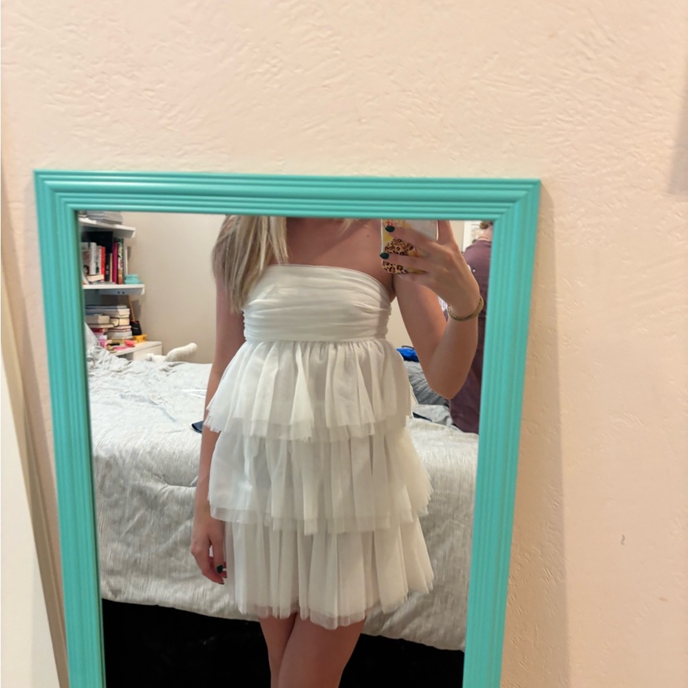 White Strapless Tiered Dress